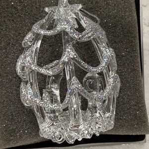 Sterling Hand Spun‎ Glass Christmas Ornament Clear Glitter Hollow Festive Decor